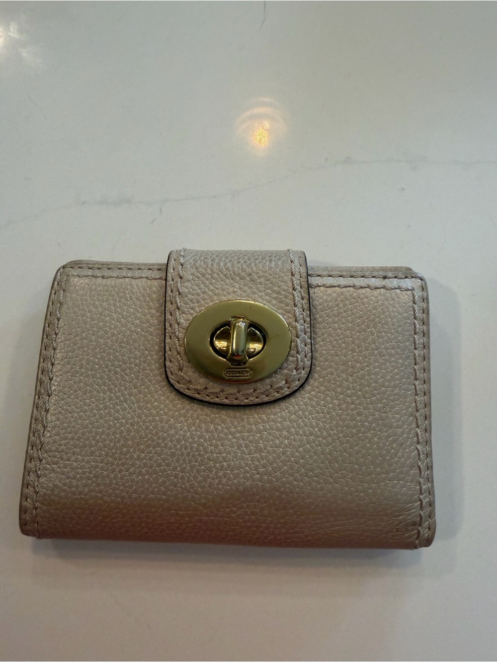 Coach Pebbled Leather Turnlock Wallet - Taupe